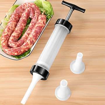 Sausage Stuffer - Homemade Manual Sausage Maker, Fast Meat Filling Machine, Food Grade Kitchen Sausage Stuffer Tool for Household Use (3 Stuffing Tubes)