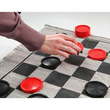 Multiflex Designs Jumbo Checkers Rug Game, 3 Inch Diameter Pieces (12 Red /12 Black), Machine Washable, The Giant Original, Classic Family Fun Kid Activity, Lightweight/Travel Friendly, Indoor/Outdoor