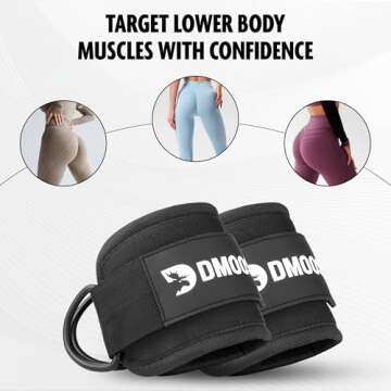 DMoose Fitness Ankle Straps for Cable Machines - One Size Fit with Premium Padding, Glute Kickback Ankle Strap for Women & Men, Cable Attachments for Gym & Booty Workouts (Black - Single)