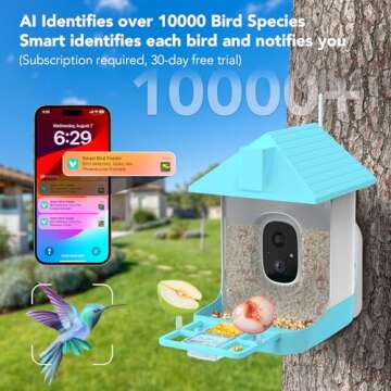 Smart Bird Feeder with Camera, 5000mAh Battery with Solar Panel, 2K Live View/AI Identifies/App Control/Instant Arrival Alert/Auto Capture/135° Motion Detection/IP65 Waterproof, Ideal Gift