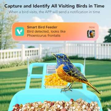 Smart Bird Feeder with Camera, 5000mAh Battery with Solar Panel, 2K Live View/AI Identifies/App Control/Instant Arrival Alert/Auto Capture/135° Motion Detection/IP65 Waterproof, Ideal Gift