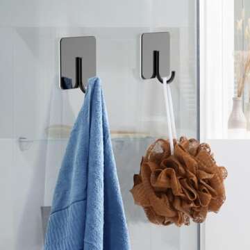 Stainless Steel Adhesive Towel Hooks - 6 Pack