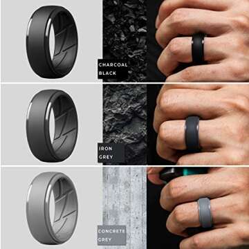 ThunderFit Silicone Rings for Men, Breathable Air Flow Grooves Rubber Wedding Bands 10mm Wide 2.5mm Thick - 1/2/3/4/5/6/7 Variety Multipack