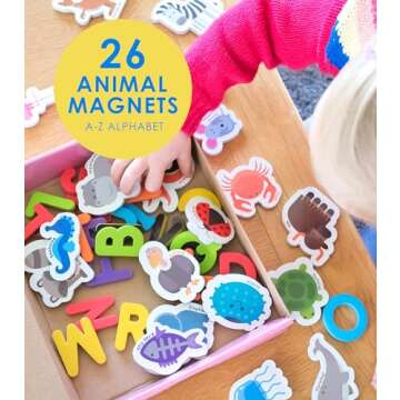 Curious Columbus Animal Magnets - 52 Toddler Magnets For Refrigerator - Fridge Magnets For Toddlers Play with Magnetic Letters - ABC Kid Magnet for Alphabet Learning - Kids Foam Animals A-Z Activities