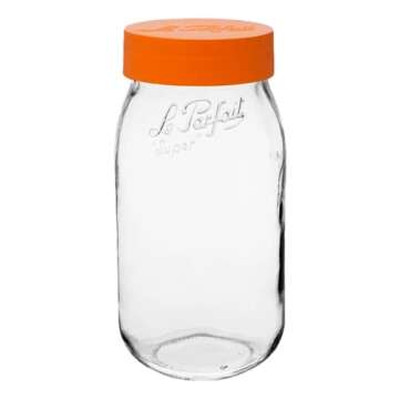 Le Parfait Screw Top Jar Wide Mouth French Glass Jar | Ideal for Food and Soup Storage, Canning, Flour, Brown Sugar, and other Baking Supplies (2L/64oz, Pack of 3, Orange)