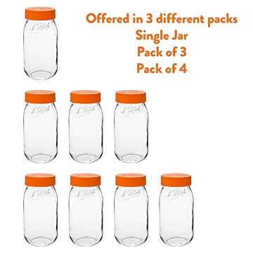 Le Parfait Screw Top Jar Wide Mouth French Glass Jar | Ideal for Food and Soup Storage, Canning, Flour, Brown Sugar, and other Baking Supplies (2L/64oz, Pack of 3, Orange)