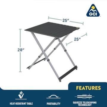 GCI Outdoor Compact Camp Table 25 | Portable Folding Table for 4 People, Perfect for Camping Trips, Tailgating & Picnics — Black