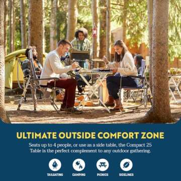 GCI Outdoor Compact Camp Table 25 | Portable Folding Table for 4 People, Perfect for Camping Trips, Tailgating & Picnics — Black