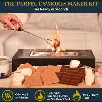 Tabletop Fire Pit with Smores Maker Kit Portable Indoor/Outdoor Mini Small Fireplace Table Top Decor Home Patio Balcony Gifts for Women Mom Her Wedding Housewarming Mothers Day Birthday Gift