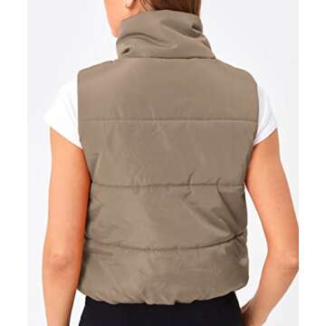 Trendy Queen Puffer Vest Women Sleeveless Winter Outerwear Warm Puffer Lightweight Fashion Stand-up Collar Down Vest Khaki M