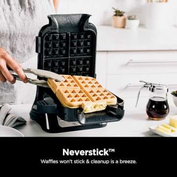 Ninja BW1001 NeverStick PRO Belgian Waffle Maker, Vertical Design, 5 Shade Settings, with Precision-Pour Cup & Chef-curated Recipe Guide, Black & Silver