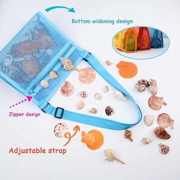 MUYIZI Mesh Bag for Beach Shells - Durable, Lightweight, Versatile