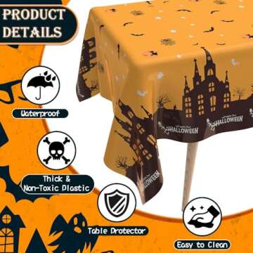 Halloween Tablecloth, 2 PCS Halloween Tablecloth Plastic, Halloween Disposable Tablecloth, 54" x 108" Halloween Tablecloth Rectangle, Halloween Table Cover for Halloween Party Supplies Decorations