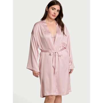 Victoria's Secret Fashion Show '24 Women's Satin Midi Robe, Chalk Rose, M/L