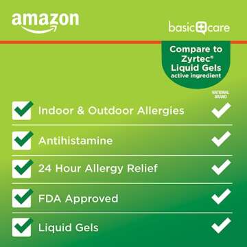 Amazon Basic Care All Day Allergy Medicine, 24 Hour Allergy Liquid Gels Capsule, Cetirizine Hydrochloride, 10 mg, Antihistamine, 40 Count