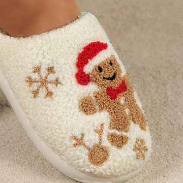 QIPILON Christmas Slippers for Womens Mens Slippers Cotton Slippers White Winter Indoor Home Warm Anti-slip Wear-resistant Couple Fuzzy Comfortable Thick Christmas Slipper Gingerbread Man A39-40