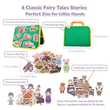 CHEFAN Felt/Flannel Board Story Set of 4, PRECUT Felt Pieces for Preschool Toddlers, Three Little Pigs|Goldilocks and Three Bears|Hansel and Gretel|The Hare and Tortoise