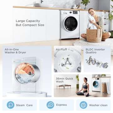 Midea 24 Inch Washer and Dryer Combo, All in One Washer and Dryer 2.7 cu.ft 26lbs, Ventless Washing Machine, Steam Care, Overnight Dry, 1400 RPM, 16 Cycles Front Load Washer, Full-Automatic, White