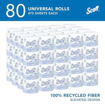 Scott® Professional 100% Recycled Fiber Standard Roll Bulk Toilet Paper (13217), 2-Ply, Elevated Design, White, Individually wrapped rolls (473 Sheets/Roll, 80 Rolls/Case, 37,840 Sheets/Case)