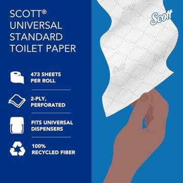 Scott® Professional 100% Recycled Fiber Standard Roll Bulk Toilet Paper (13217), 2-Ply, Elevated Design, White, Individually wrapped rolls (473 Sheets/Roll, 80 Rolls/Case, 37,840 Sheets/Case)