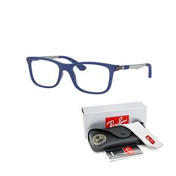 Ray-Ban Junior Kids' RY1549 3655 46MM Matte Blue/Clear Plastic Square Eyeglasses for Boys for Girls + BUNDLE With Designer iWear Eyewear Kit