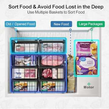 iSPECLE Chest Freezer Organizer - Fit 10 to 20 Cu.FT Freezer, 3 Pack Large Expandable Stackable Deep Freezer Organizer Bins Sort Frozen Food and Easily Get with Handle, Improve Air Circulation, Black