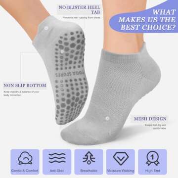 yeuG Grip Socks for Women Non Slip Pilates Socks for Pilates, Ballet, Barre, Barefoot, Hospital Anti Skid Ankle Yoga Socks