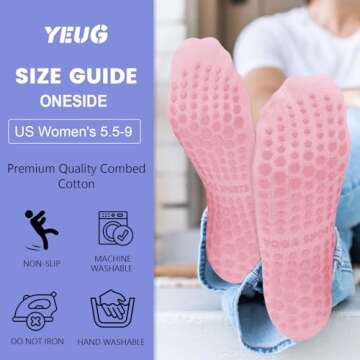 yeuG Grip Socks for Women Non Slip Pilates Socks for Pilates, Ballet, Barre, Barefoot, Hospital Anti Skid Ankle Yoga Socks