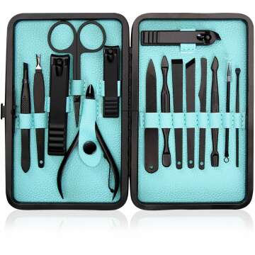 Utopia Care Manicure Kit Nail Clippers for Men and Women, 15 Piece Professional Stainless Steel Manicure Set with Nail Kit, Pedicure Kit and Nail Care Grooming Kit with Luxurious Travel Case - Black