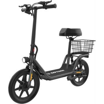 Gotrax FLEX Electric Scooter with Seat for Adult, Max 16-25miles Range, 15.5-20mph Power by 400W-500W Motor, Comfortable 14" Pneumatic Tire and Wider Deck & Height Adujustable Seat with Carry Basket