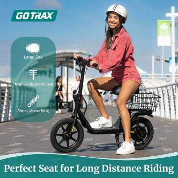 Gotrax FLEX Electric Scooter with Seat for Adult, Max 16-25miles Range, 15.5-20mph Power by 400W-500W Motor, Comfortable 14" Pneumatic Tire and Wider Deck & Height Adujustable Seat with Carry Basket