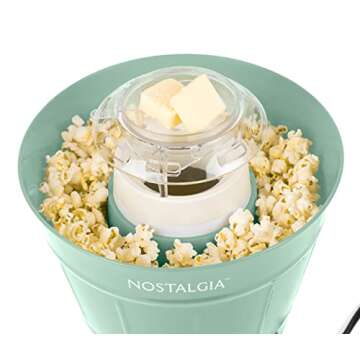 Nostalgia Hot Air Electric Popcorn Bucket with Lid, 24 Cup, Healthy Oil Free Popcorn with a Removable Serving Bucket for Easy Snacking, Sage