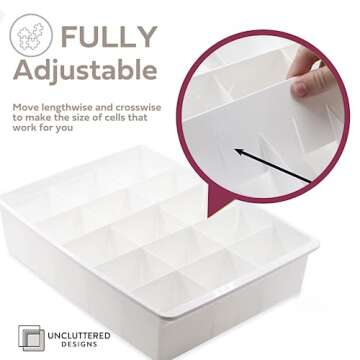 Uncluttered Designs Adjustable Drawer Dividers - Customizable Organization for Utility & Junk, Storage Solution for Kitchen and Office (White, 3 Pack)