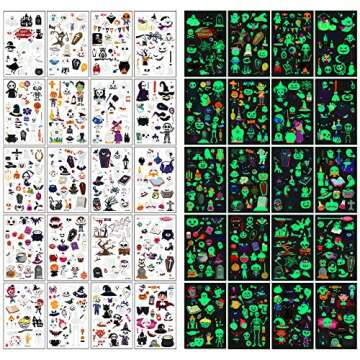 Awinmay Luminous Halloween Temporary Tattoos for Kids - 360 Pieces Halloween Glow In The Dark Tattoos for Boys and Girls,Bulk Halloween Prizes Treat or Trick Party Favor Goody Bag Stuffers 20 Sheets