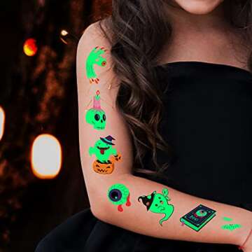 Awinmay Luminous Halloween Temporary Tattoos for Kids - 360 Pieces Halloween Glow In The Dark Tattoos for Boys and Girls,Bulk Halloween Prizes Treat or Trick Party Favor Goody Bag Stuffers 20 Sheets