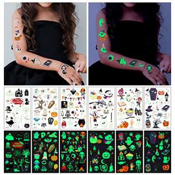 Awinmay Luminous Halloween Temporary Tattoos for Kids - 360 Pieces Halloween Glow In The Dark Tattoos for Boys and Girls,Bulk Halloween Prizes Treat or Trick Party Favor Goody Bag Stuffers 20 Sheets