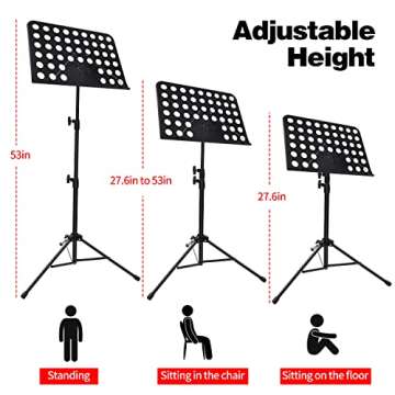 1/2/3 Pack Sheet Music Stand, Adjustable Music Stand with Carrying Bag, Professional Music Book Holder Music Sheet Clip Holder for Guitar, Ukulele, Violin Players(1 Pack)