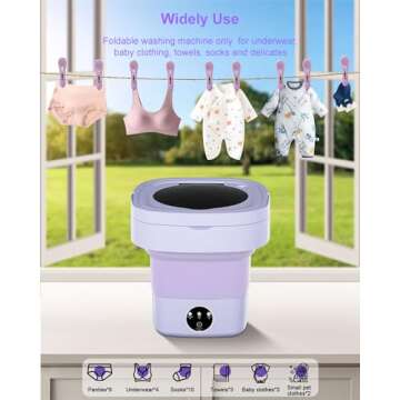 Portable Washing Machine, 9L Mini Laundry Washer with 3 Modes Cleaning for Underwear, Baby Clothes, Sock, Small Delicates. Foldable Washer and Dryer Combo for Apartment, Home, Hotel,Camping,RV(Purple)