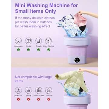 Portable Washing Machine, 9L Mini Laundry Washer with 3 Modes Cleaning for Underwear, Baby Clothes, Sock, Small Delicates. Foldable Washer and Dryer Combo for Apartment, Home, Hotel,Camping,RV(Purple)