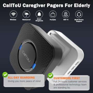 CallToU Wireless Caregiver Pager Call Bell System for Seniors – 2 Plug-in Receivers, 3 Waterproof Transmitters