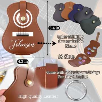 xrlsg Personalized Guitar Picks Holder Custom Leather Guitar Picks Case Keychain with 18 Slots Storage Gifts for Guitarist Musician Birthday Christmas