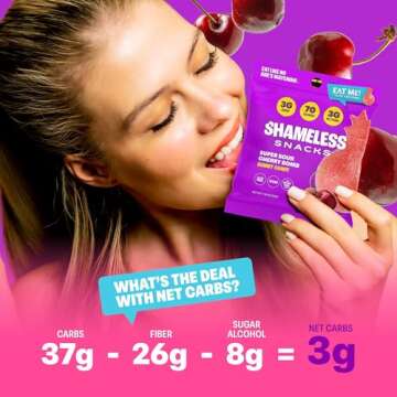 Shameless Snacks - Healthy Low Calorie Snacks, Low Carb Keto Gummies (Gluten Free Candy) - 6 Pack Sour Cherry Bomb