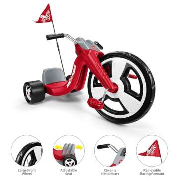 Radio Flyer Big Flyer Sport with Large Front Wheel and Adjustable Seat for Kids, Outdoor Activities, and Recreational Sports, Red