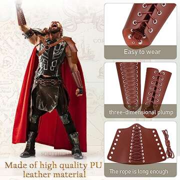 5 Pcs Halloween Leather Shoulder Armor Arm Guards Bracers Viking Belt Leather Belt Pouch Medieval Costume for Cosplay Party(Retro) Brown