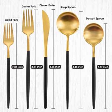 Matte Gold Silverware Set With Black Handle, IBIILII JEFF 20 Pieces Stainless Steel Flatware Set For 4，Kitchen Utensil Set, Tableware Cutlery Set, Knife Spoons And Forks Set, Dishwasher Safe