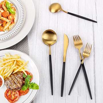 Matte Gold Silverware Set with Black Handles