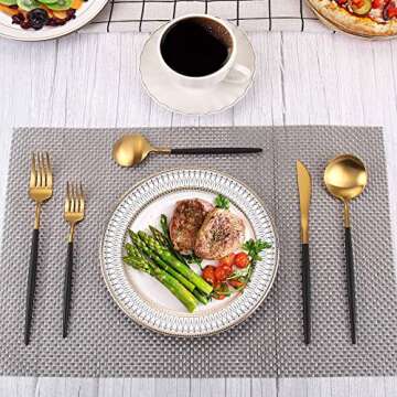 Matte Gold Silverware Set with Black Handles