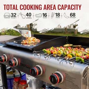 Royal Gourmet GD403 4-Burner Propane Gas Grill and Griddle Combo with Folding Legs, 48,000 BTUs, Portable Griddle Grill Combo for Outdoor Cooking While Camping or Tailgating, Black & Silver