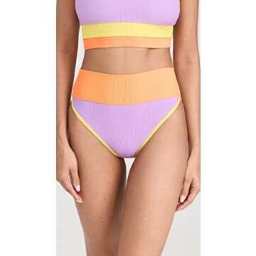 Beach Riot Women's Emmy Bikini Bottoms, Sundazed Color Block, Purple, S