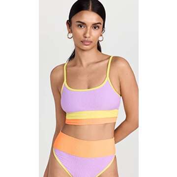 Beach Riot Women's Emmy Bikini Bottoms, Sundazed Color Block, Purple, S